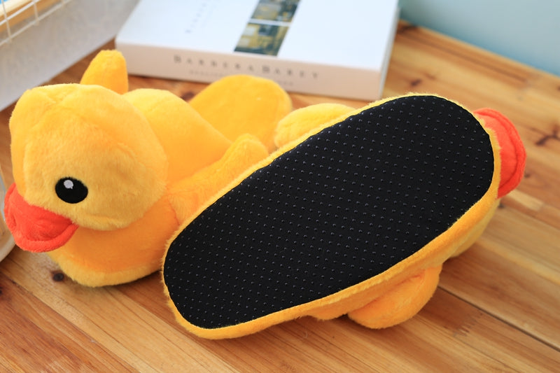 Plush non-slip duck slippers.