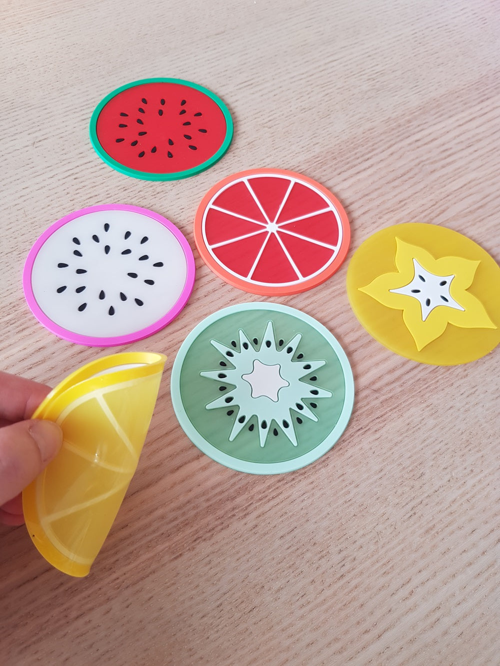 FRUIT INSPIRED COASTERS. Fun fruit inspired coasters made from silicone and durable.