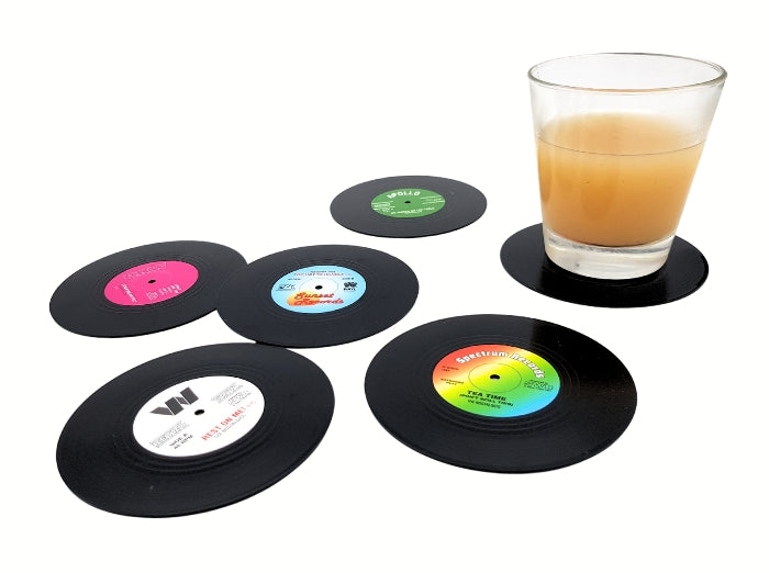 RETRO VINYL RECORDS COASTERS SET. Perfect coasters for your juice, tea, coffee or any other drink.