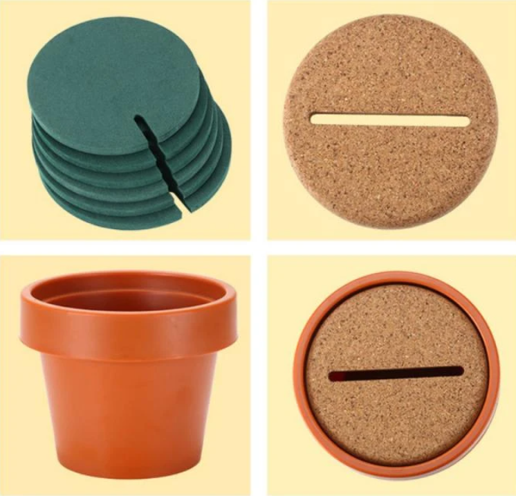 CACTUS COASTER WITH FLOWER POT HOLDER. A fun gift for men. Simple design. Consist od a flower pot, coaster holder and six coasters.