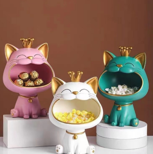 BIG MOUTH CAT STORAGE BOWL in orange, green, white and pink color. A unique gift for storing anything from candy to other home smaller things like keys, coins, jewelry etc.