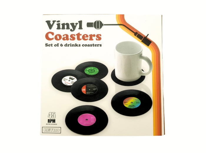 RETRO VINYL RECORDS COASTERS SET. Comes in a practical and nicely designed box