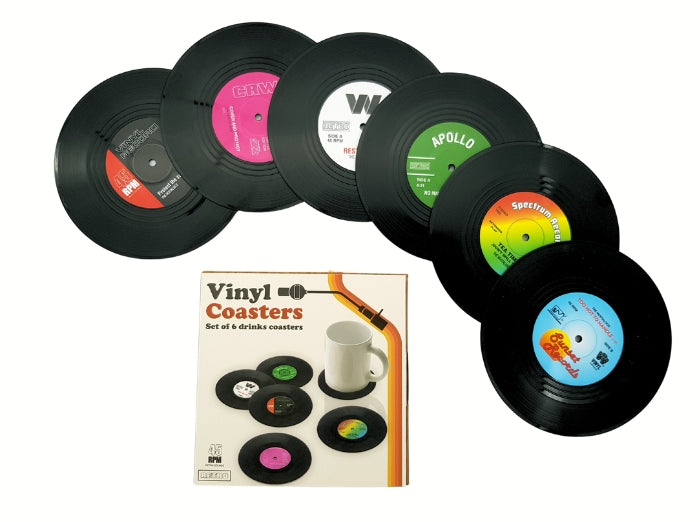 RETRO VINYL RECORDS COASTERS SET. Pack of six coasters to make your home more retro.