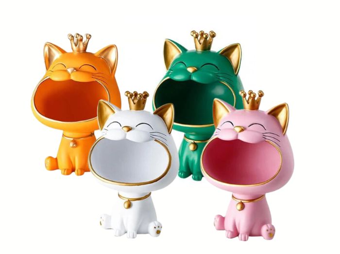 BIG MOUTH CAT STORAGE BOWL. A fun product and a funny gift for home decoration where the nicely designed cat has a big opened mouth for storing anything from candy to other home smaller things like keys, coins, jewelry etc.