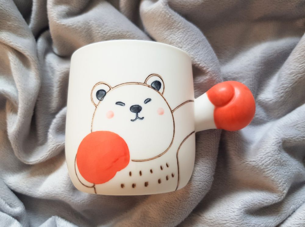 BOXING BEAR MUG. A funny gift for girlfriend.