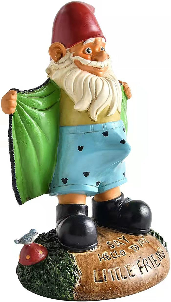 NAUGHTY "LITLLE FRIEND" GARDEN GNOME. Fun and funny garden decoration for a friend, girlfriend or a boyfriend seen from left side.