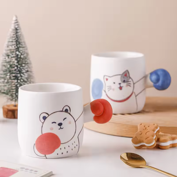 BOXING CAT CUP. A funny gift for women.