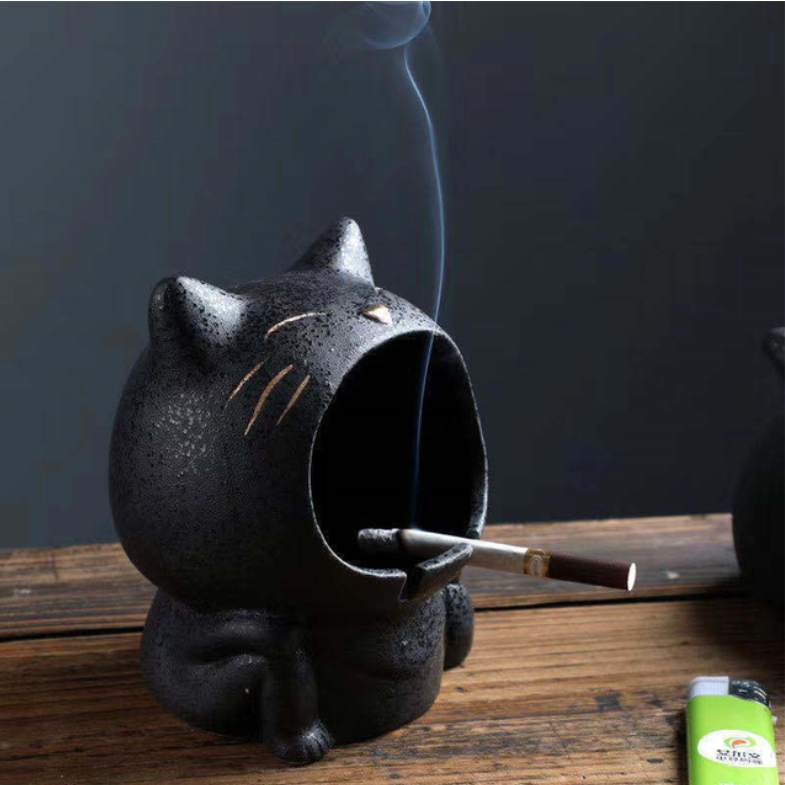 Cat ashtray for indoor or outdoor use