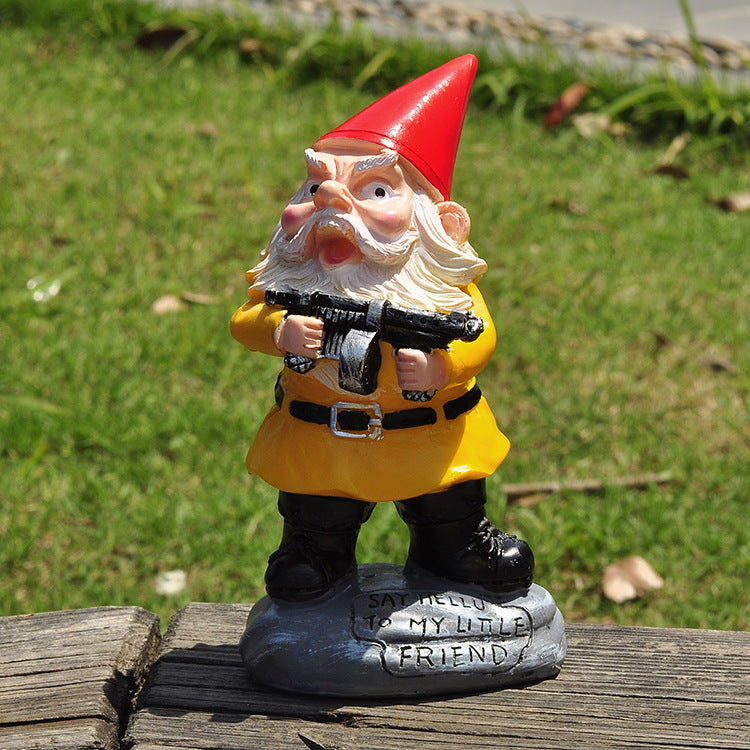 MACHINE GUN GARDEN GNOME. A special occasion gift and funny gift for garden.