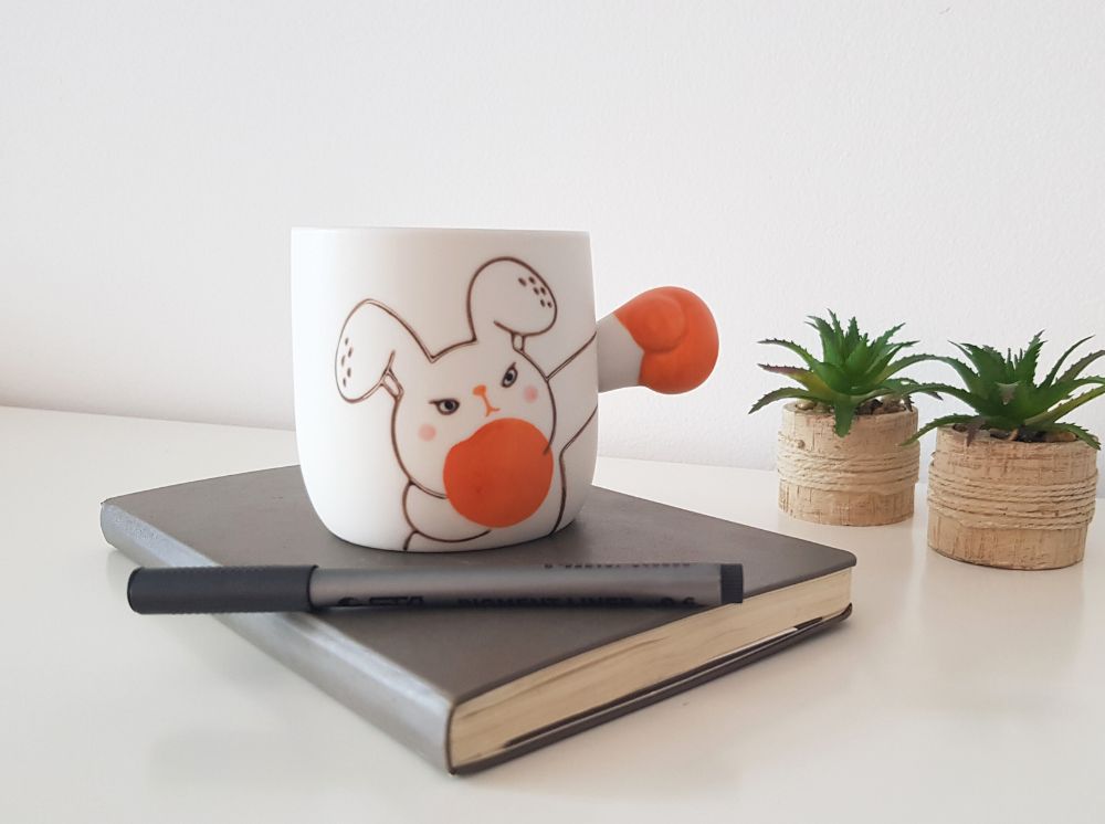 BOXING RABBIT MUG. A funny gift for him.