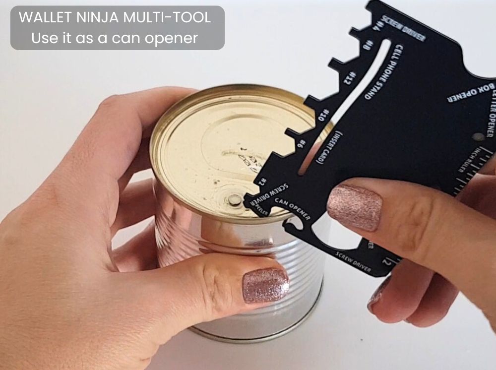 Wallet ninja multi-tool as a can opener.